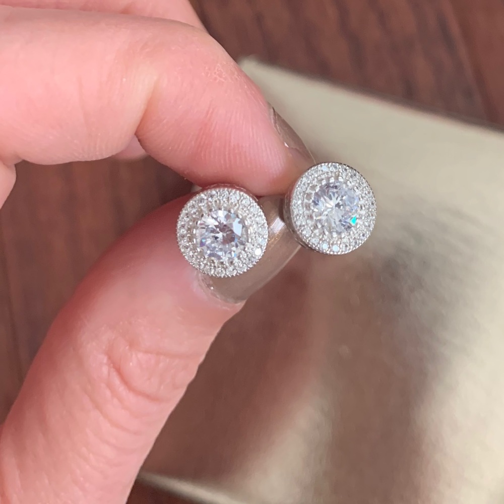 Genevive Silver CZ Halo Studs